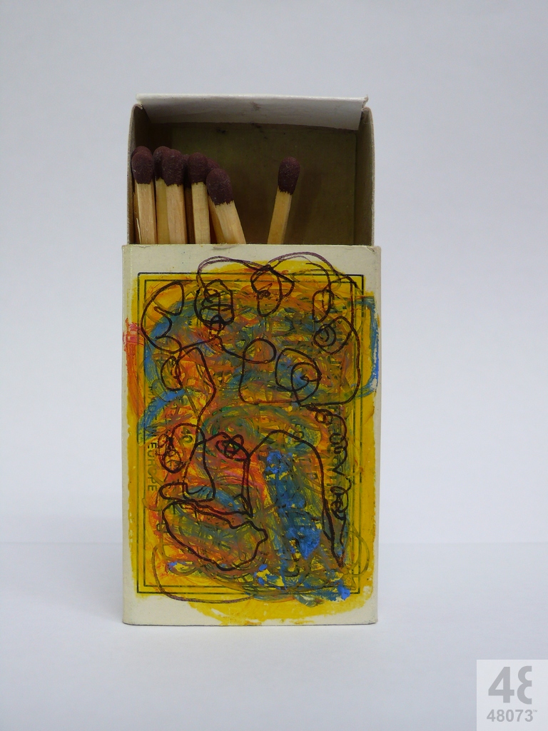 Small abstract painting on matchbox.