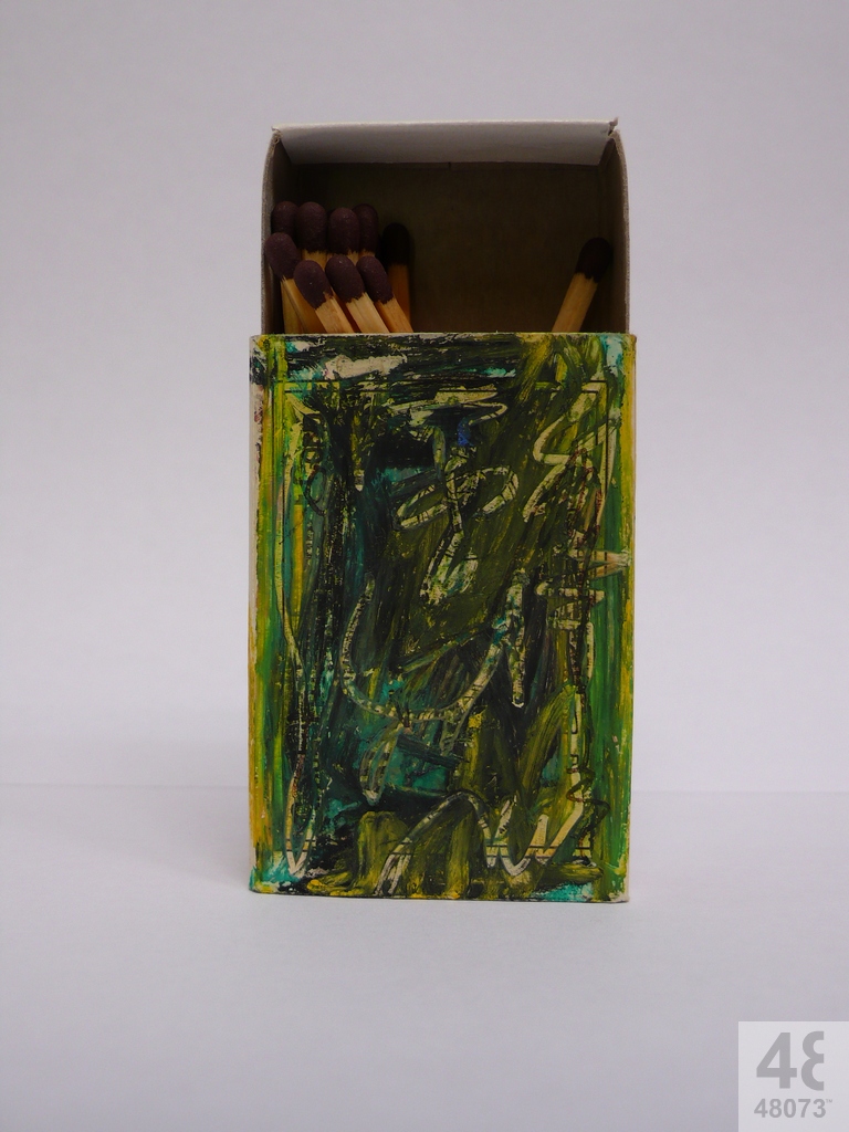 Small abstract painting on matchbox.