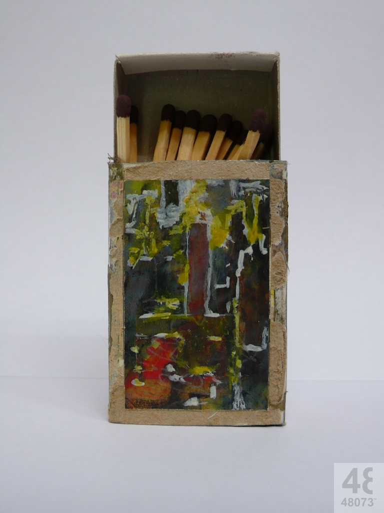 Small abstract painting on matchbox.