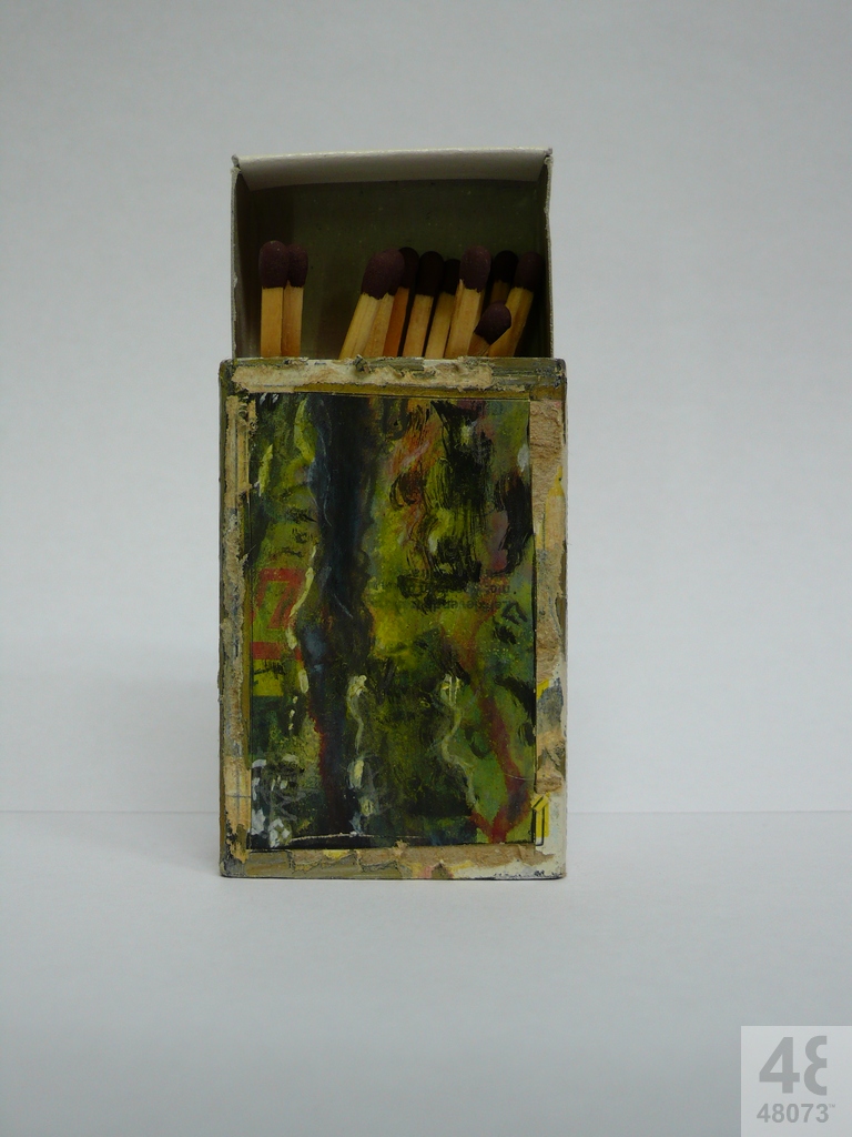 Small abstract painting on matchbox.