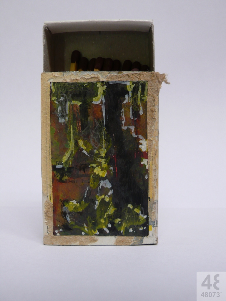 Small abstract painting on matchbox.