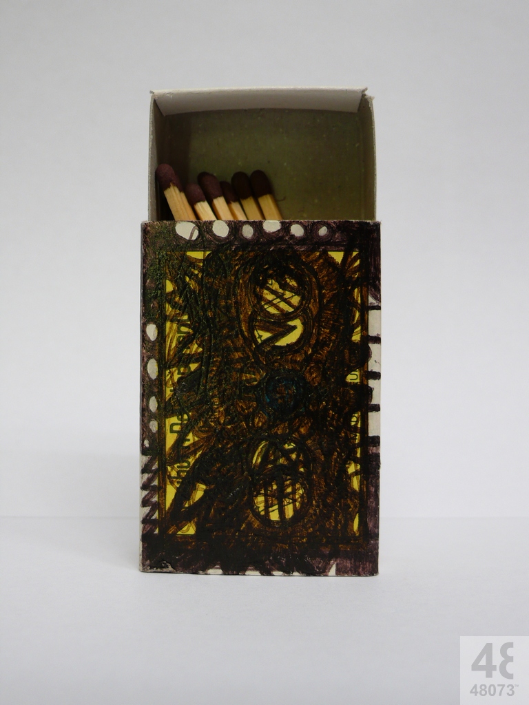 Small abstract painting on matchbox.