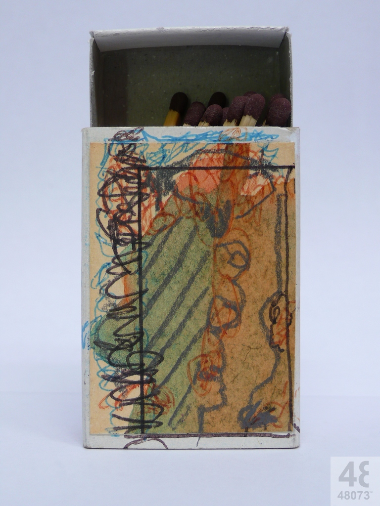 Small abstract painting on matchbox.