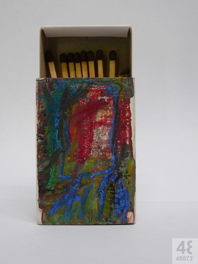 Small abstract painting on matchbox.