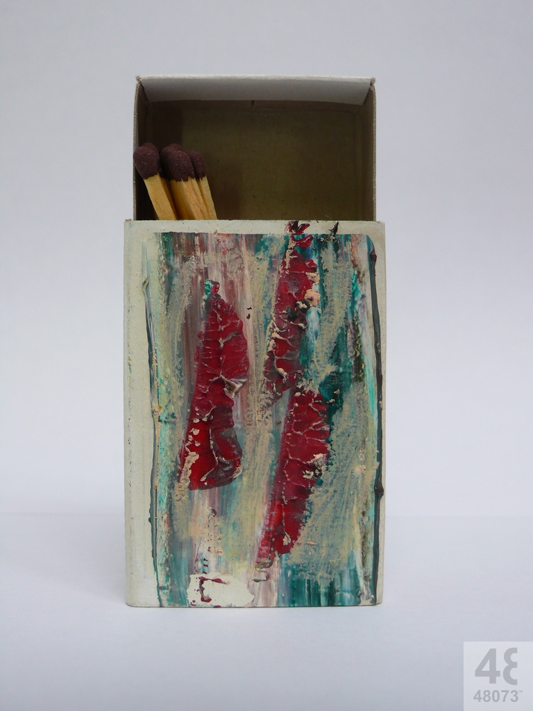 Small abstract painting on matchbox.