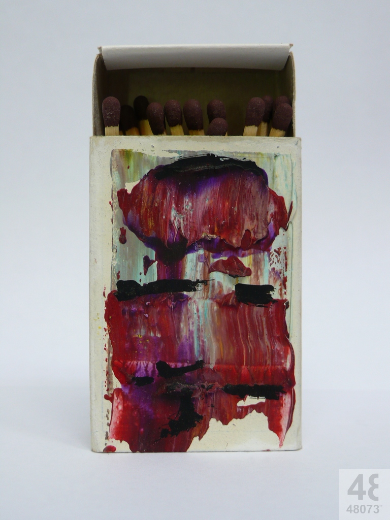 Small abstract painting on matchbox.