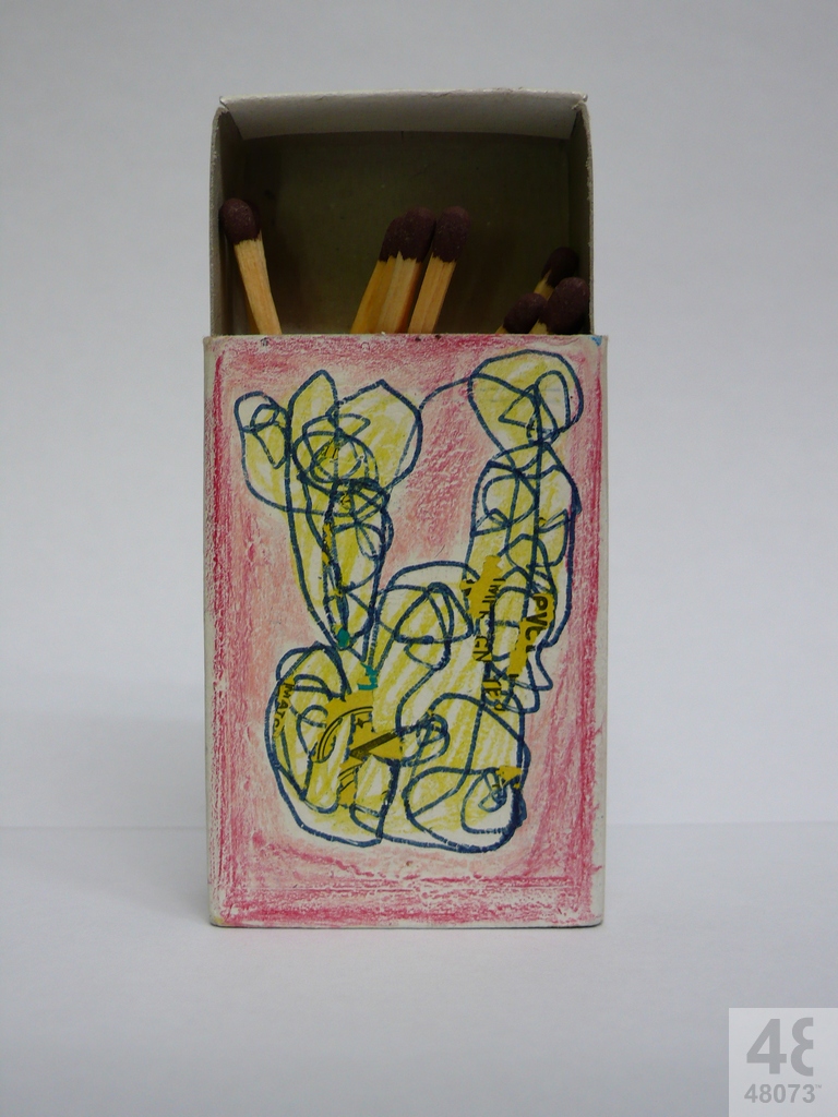 Small abstract painting on matchbox.