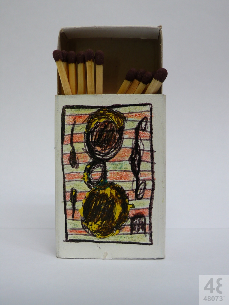 Small abstract painting on matchbox.