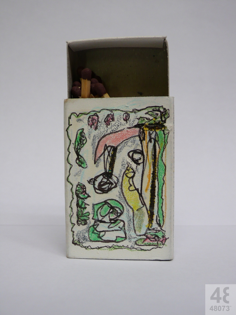 Small abstract painting on matchbox.