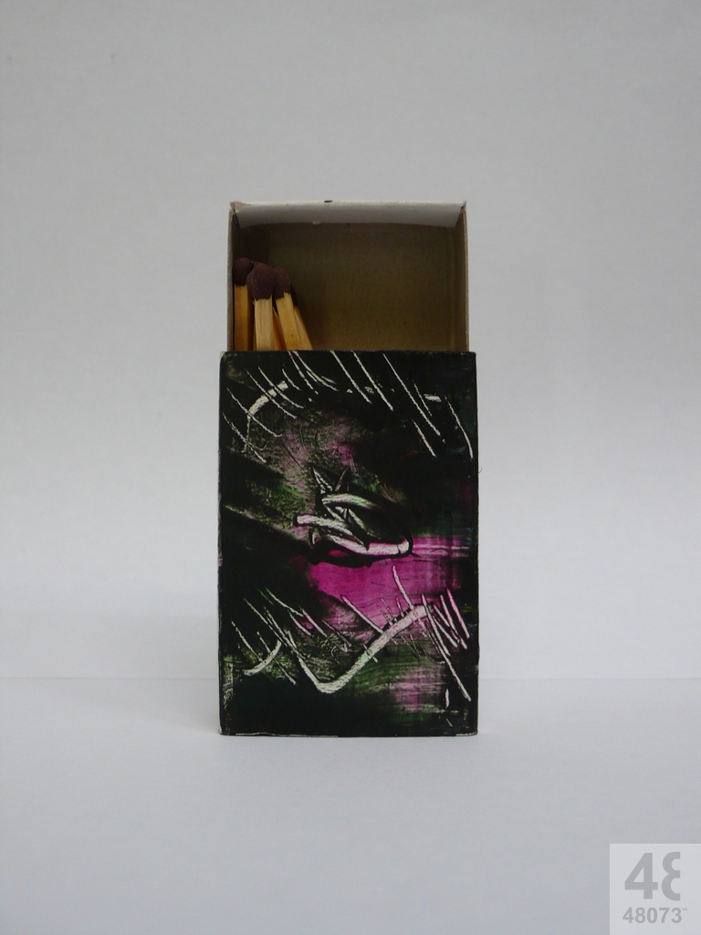 Small abstract painting on matchbox.