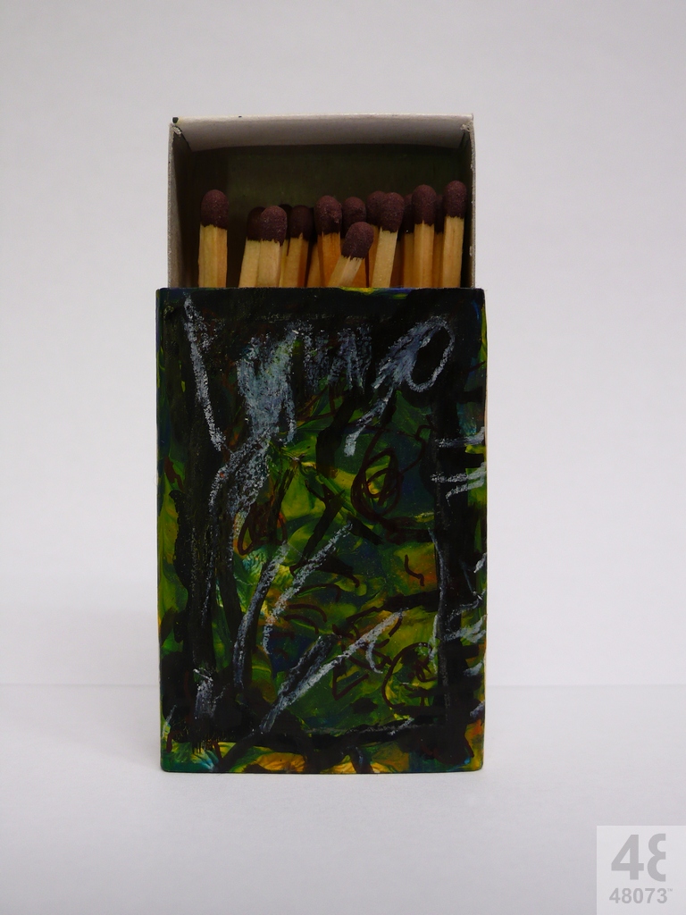 Small abstract painting on matchbox.