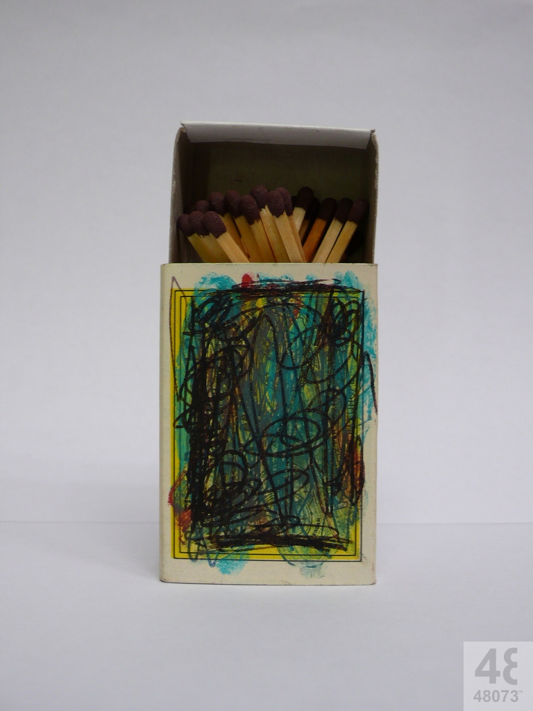 Small abstract painting on matchbox.