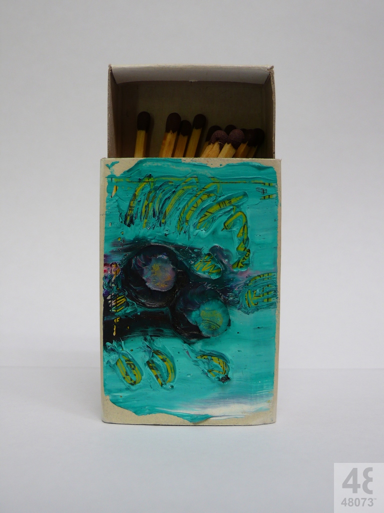 Small abstract painting on matchbox.