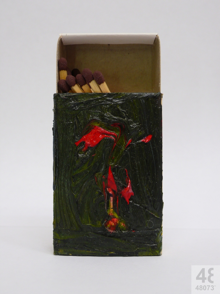 Small abstract painting on matchbox.