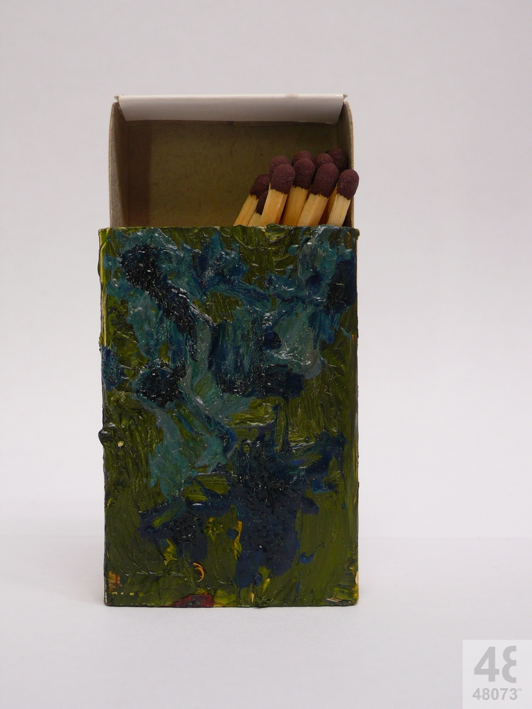 Small abstract painting on matchbox.