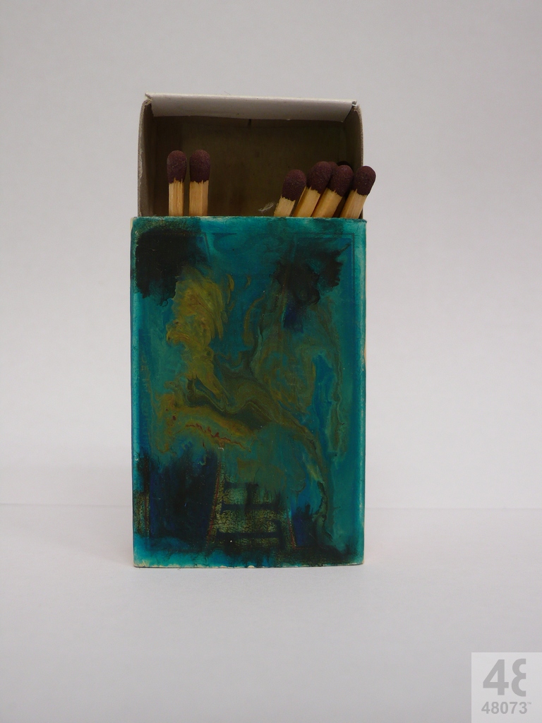 Small abstract painting on matchbox.