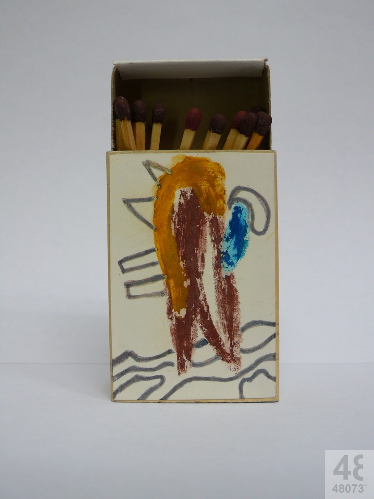 Small abstract painting on matchbox.