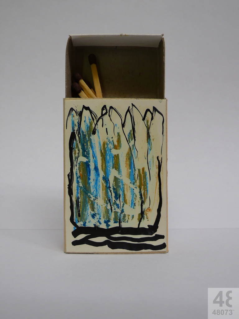 Small abstract painting on matchbox.