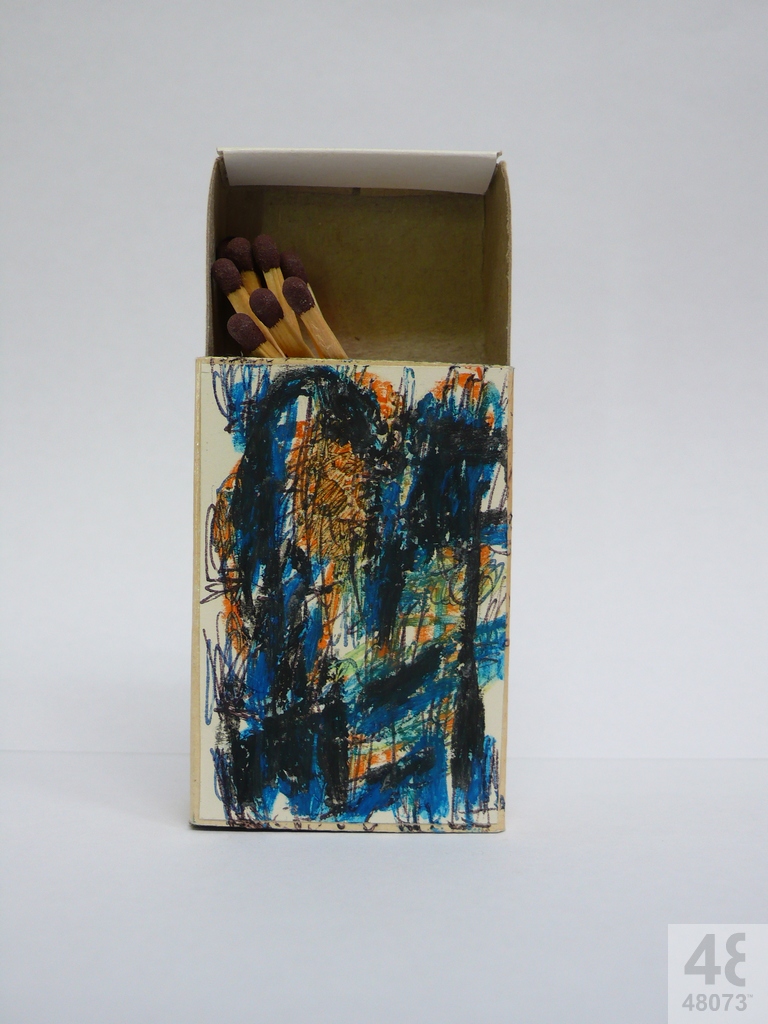 Small abstract painting on matchbox.