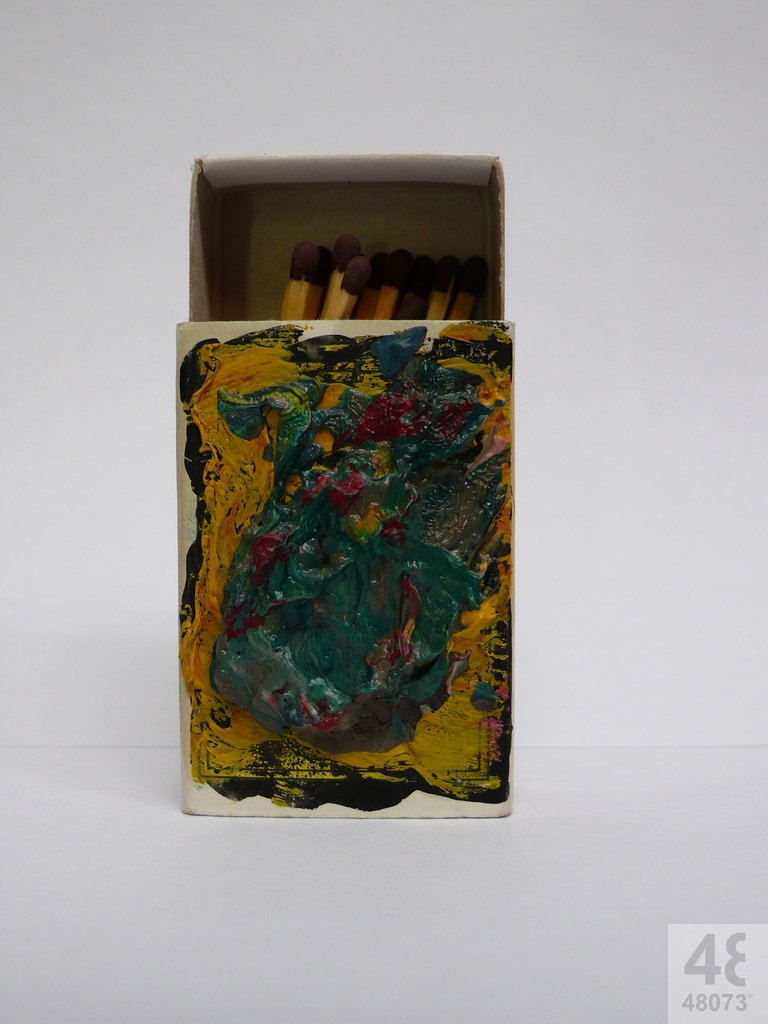 Small abstract painting on matchbox.